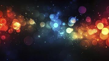 Colorful Bokeh Lights Background with Sparkles and Dark Gradient Effect photo