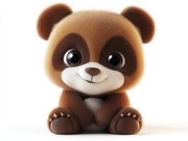 Cute Brown Bear Cub Sitting with Big Eyes on White Background photo