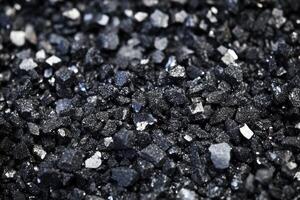 Close-up of Black Sand Texture with Shiny Particles for Backgrounds photo