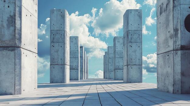 Concrete Columns Under a Cloudy Sky Abstract Architecture Concept photo