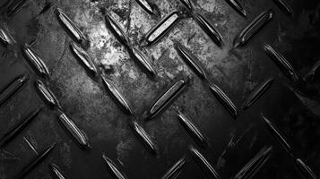 Diamond Plate Metal Texture Showing Wear and Tear in Dark Lighting photo