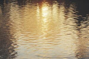 Water Surface Reflecting Sunlight Creating Ripples and Shimmering Golden Light photo