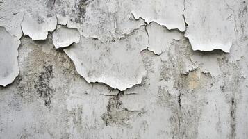 Peeling White Paint on Old Textured Wall Showing Wear and Damage photo