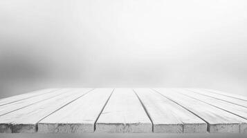 White Wood Table Surface with Soft Gray Gradient Backdrop for Display photo