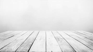 White Wooden Planks Background with White Wall for Mockup Presentation photo