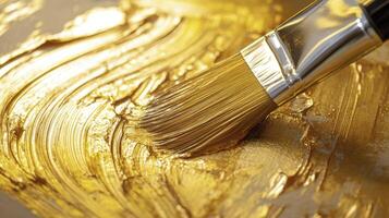 Applying Golden Paint with Brush Creates Luxurious Texture and Design photo