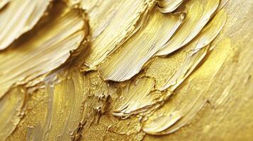 Golden Paint Strokes Background Texture on Canvas with Metallic Effect photo