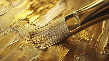 Applying Gold Paint with Brush for Artistic Texture and Design photo