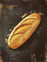 Golden Brown Baguette Bread on a Dark Background Food Art photo