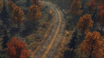 Winding Dirt Road Through Forest in Autumn with Colorful Trees photo