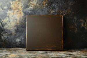 Dark Painted Canvas Board on Distressed Surface for Art Presentation photo