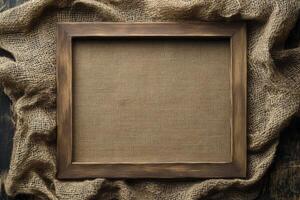Wooden Frame with Burlap Background for Product Mockup and Promotion photo