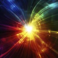 Radiant Light Burst Abstract with Rainbow Colors Streaming From Center photo