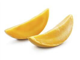 Two Slices of Fresh Mango on White Background for Healthy Eating photo
