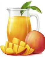 Preparing Fresh Mango Juice in a Pitcher with Mango Chunks photo