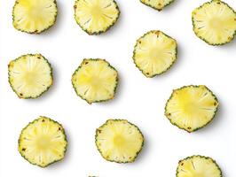 Pineapple Slices Flat Lay on White Background for Tropical Fruit Concept photo