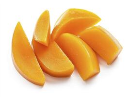 Fresh Mango Slices Isolated on White Background Ready to Eat photo