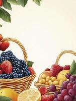 Fruit Baskets with Strawberries Grapes and Lemons Artwork for Recipes photo