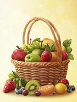 Basket Full of Fresh Fruits Still Life Digital Art Style photo