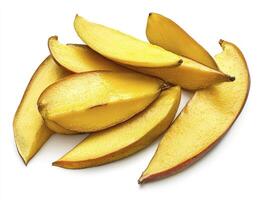 Slices of Fresh Ripe Mango on White Background for Healthy Eating photo