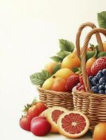 Fresh Fruit Baskets Abundant with Strawberries Oranges Grapes and Grapefruit photo