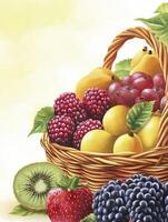 Basket Overflowing with Fresh Seasonal Fruits Illustration for Healthy Eating photo