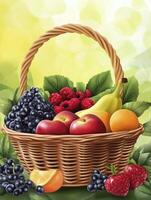 Fresh Fruit Basket Still Life with Summer Harvest and Natural Lighting photo
