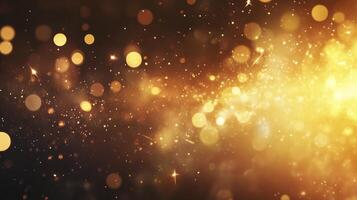 Golden Glittering Particle Background with Bokeh Effect for Festive Celebrations photo