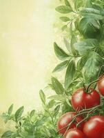 Fresh Tomatoes and Herbs Background Image for Culinary and Recipe Designs photo