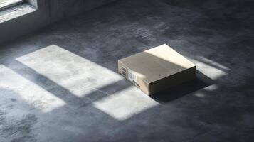 Delivering Box on Concrete Floor with Sunlight Shadows in Minimal Setting photo