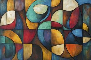 Abstract Painting of Colorful Geometric Shapes on Canvas for Modern Art photo