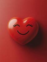 Red Heart with Smiling Face on Red Background - Love and Affection photo