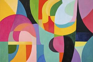 Abstract Painting with Bold Geometric Shapes and Vibrant Color Palette photo