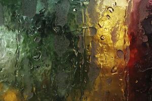 Water Droplets on Glass with Colorful Background Texture Effect photo