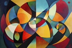 Abstract Painting with Intersecting Shapes and Bold Colors on Canvas photo