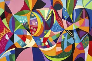Abstract Painting with Geometric Shapes and Vibrant Colors on Canvas photo
