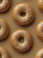 Fresh Sesame Bagels Pattern Delicious Breakfast Food Background Top View photo