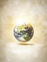 Earth Globe Floating with Glowing Light on Textured Background Concept photo