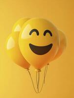 Smiling Emoji Balloons Floating Against a Yellow Background for Celebration photo