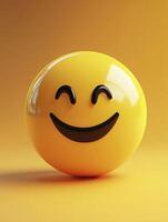 Smiling Face Emoji on Bright Yellow Background Conveys Happy Feeling photo