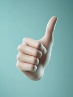 Hand Gesture Giving Thumbs Up on Solid Background Rendered in 3d photo