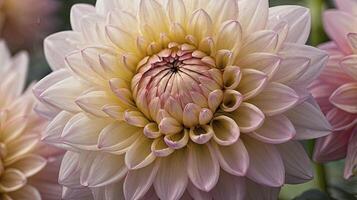 Close-up of Dahlia Flower with Delicate White and Yellow Petals photo