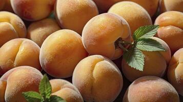 Fresh Apricots Close-up with Mint Leaves for Healthy Food Photography photo