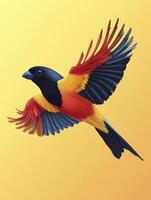 Colorful Bird in Flight Against Golden Background Avian Art Illustration photo