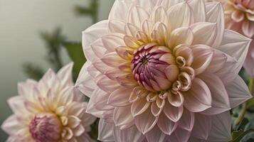 Closeup of Delicate Dahlia Flowers with Soft Pastel Color Palette photo