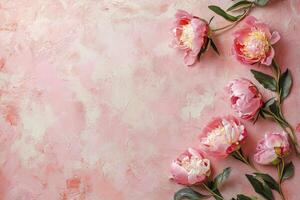 Pink Peony Flowers on Textured Background for Springtime and Floral Designs photo