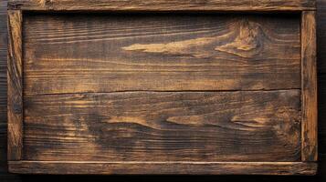 Rustic Wooden Tray with Brown Wood Grain Texture Top View photo