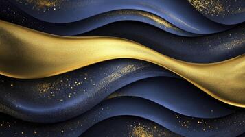 Elegant Abstract Wave Background with Gold Glitter on Dark Blue Surfaces photo