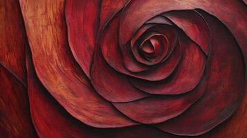 Close-up of Deep Red Rose with Textured Petals and Artistic Impression photo