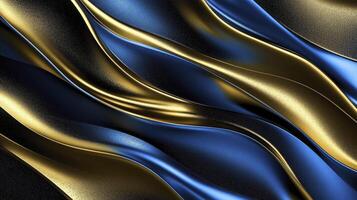 Wavy Metallic Texture with Blue and Gold for Elegant Backgrounds photo
